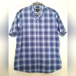 Lee mens blue plaid‎ short-sleeved button up size XL regular fit